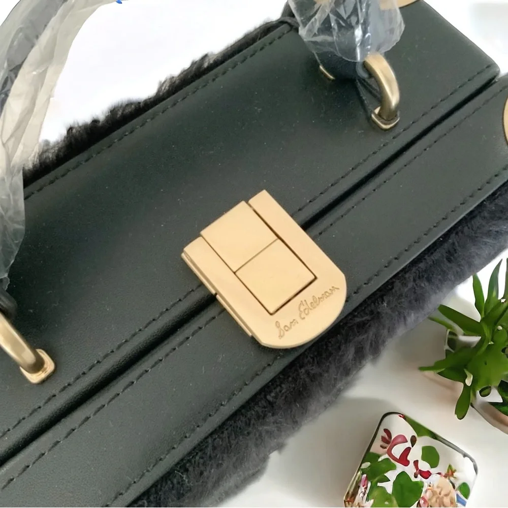 Sam Edelman Carressa Faux Fur Shoulder / Crossbody Bag with Jewels